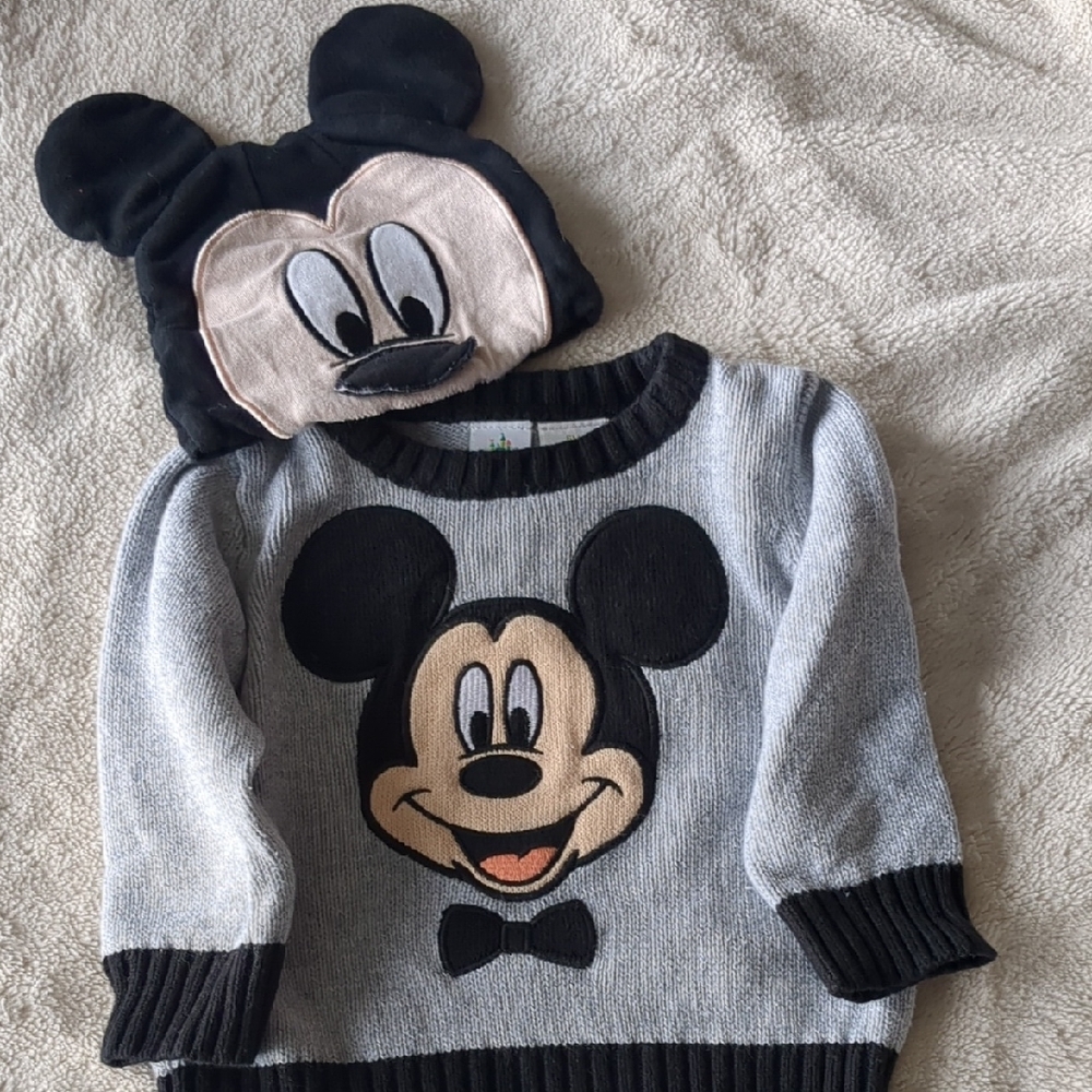 Disney Mickey Mouse Kids Sweater and Hat - Gray and Black
